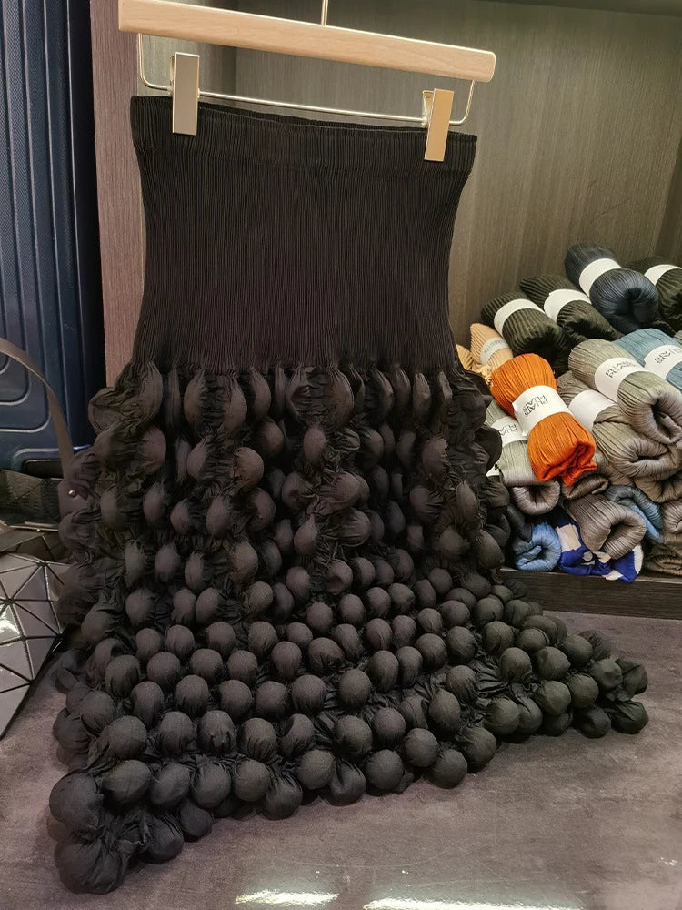 GVUW Fashion Pleated Skirt Women High Waist A Line Loose Niche Design Medium Long New 2025 Spring Elegant Lady Clothing 17G5098