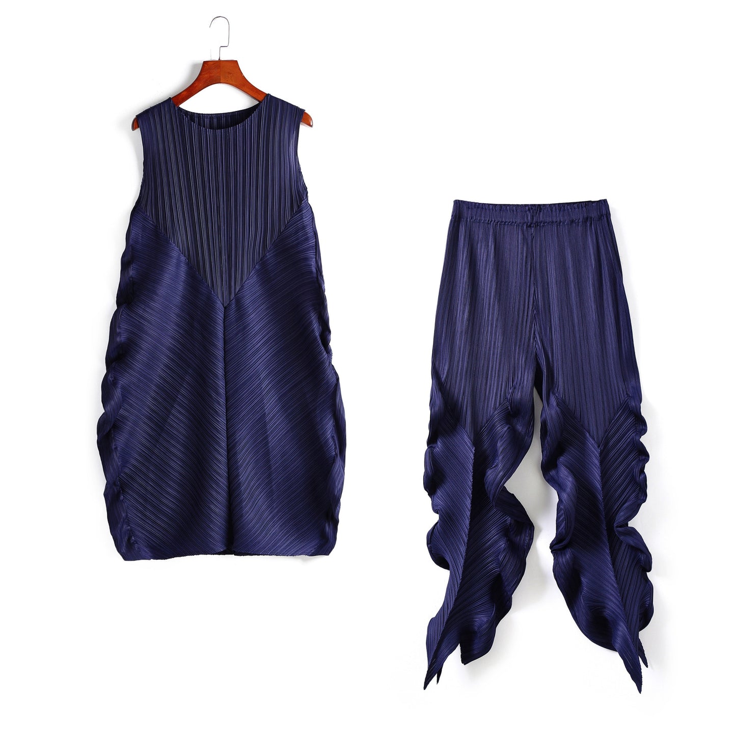 Pleated Two Piece Set Sleeveless Top High Waist Pencil Trousers Ruched Sides 17G1204 preorder