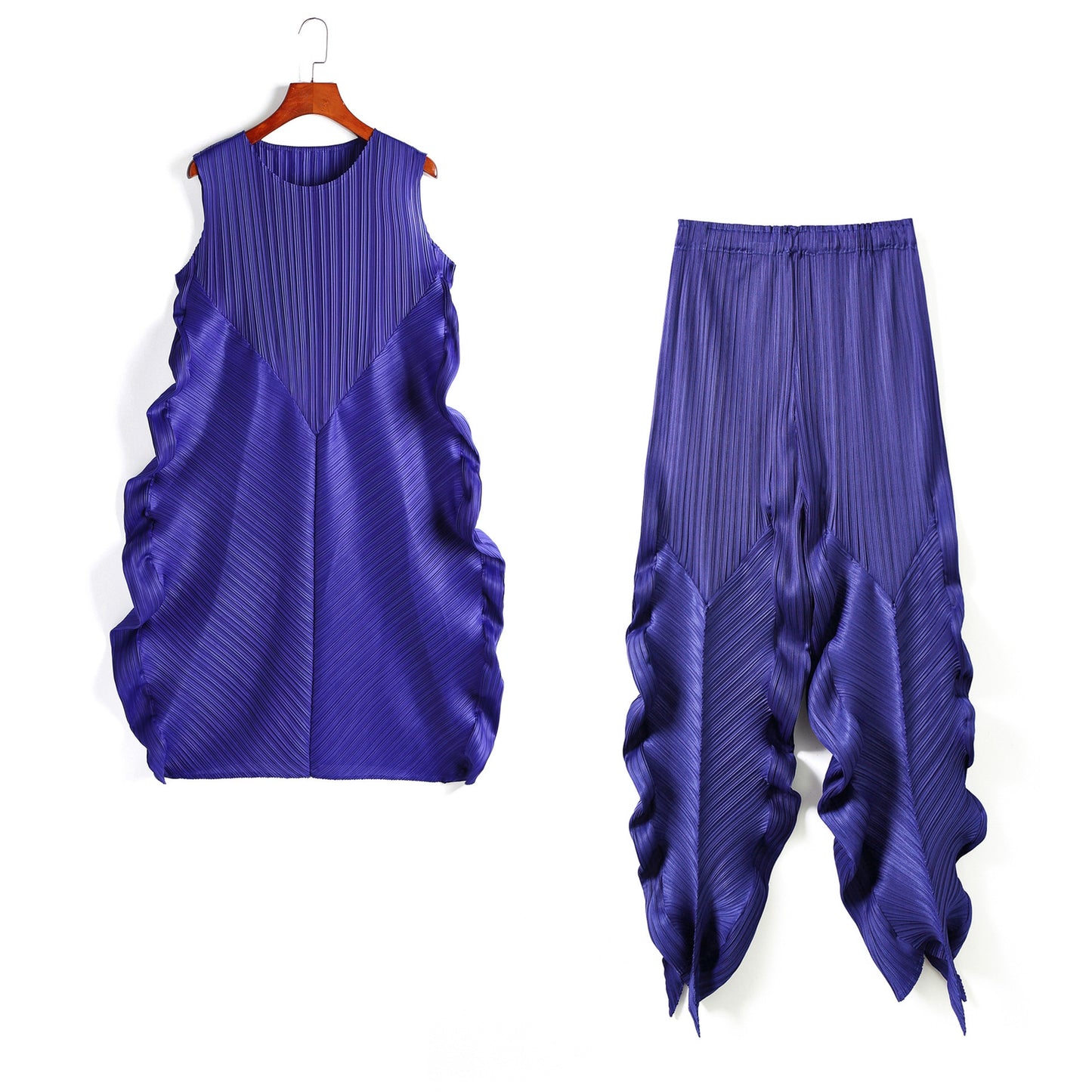 Pleated Two Piece Set Sleeveless Top High Waist Pencil Trousers Ruched Sides 17G1204 preorder