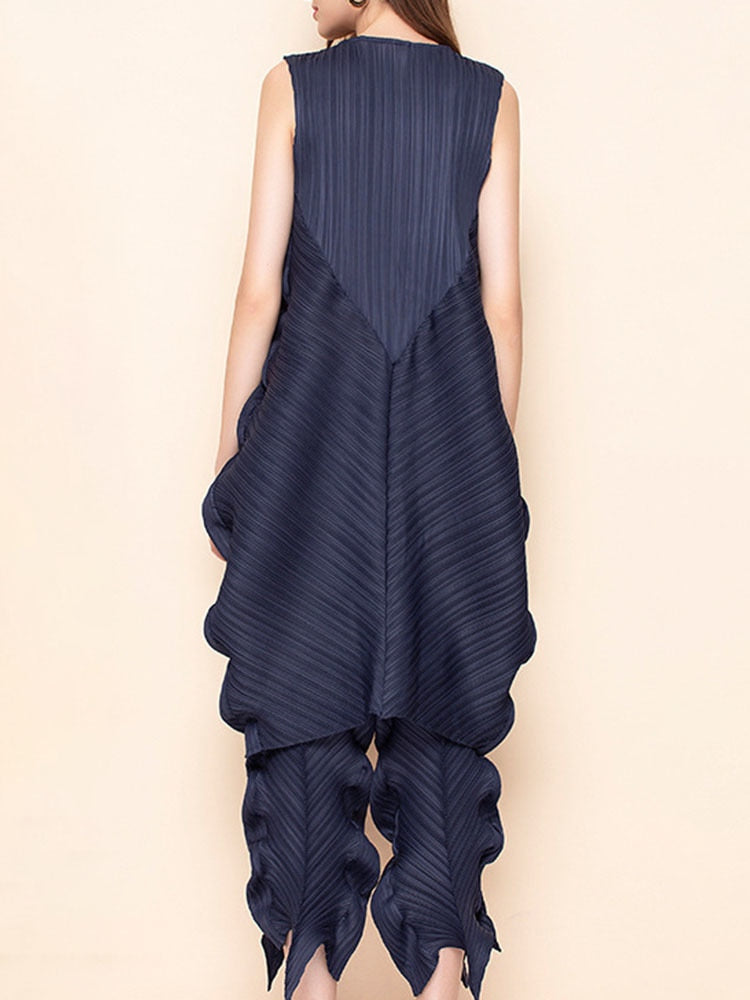 Pleated Two Piece Set Sleeveless Top High Waist Pencil Trousers Ruched Sides 17G1204 preorder