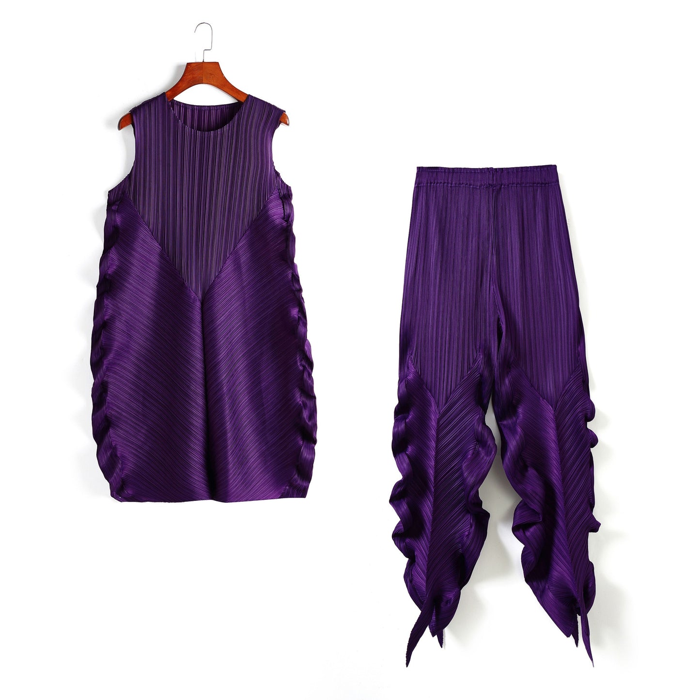Pleated Two Piece Set Sleeveless Top High Waist Pencil Trousers Ruched Sides 17G1204 preorder