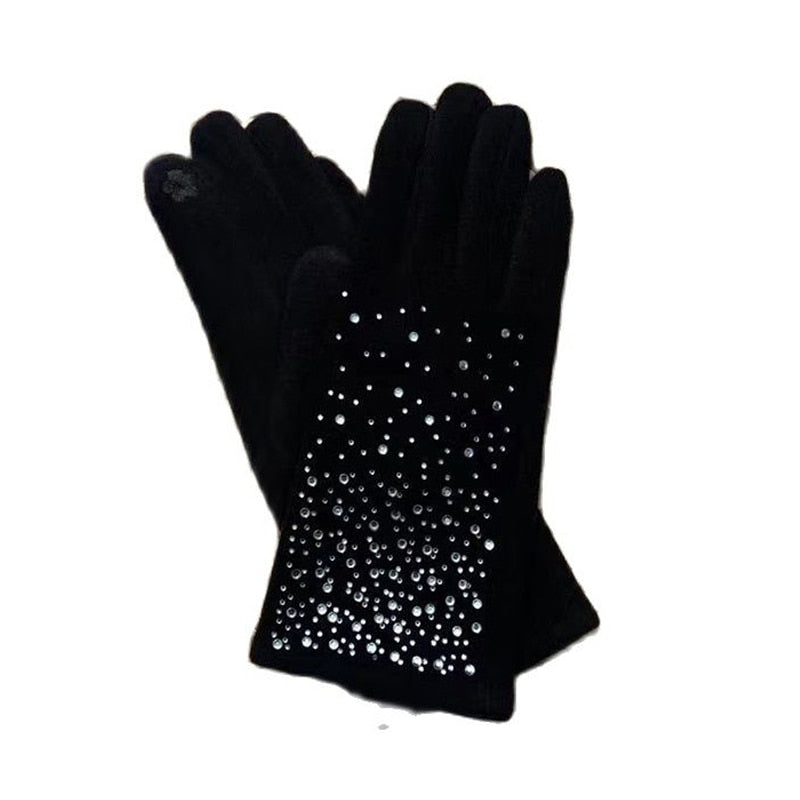 Winter Rhinestone Fleece Lined Female Gloves jillian sale