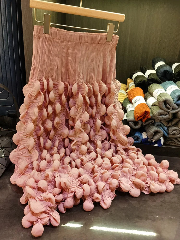 GVUW Fashion Pleated Skirt Women High Waist A Line Loose Niche Design Medium Long New 2025 Spring Elegant Lady Clothing 17G5098