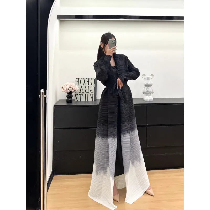 KAF Women Large Size Trench Coat Retro Printing Lapel Long-sleeved Cardigan Design Luxury Female Robe 2025 Spring New