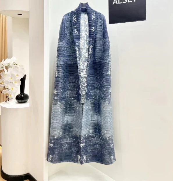KAF Women Large Size Trench Coat Retro Printing Lapel Long-sleeved Cardigan Design Luxury Female Robe 2025 Spring New