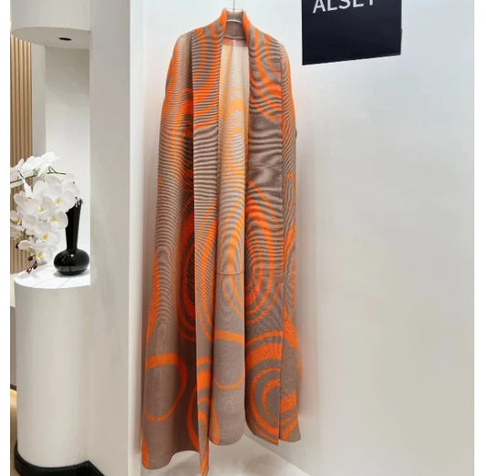 KAF Women Large Size Trench Coat Retro Printing Lapel Long-sleeved Cardigan Design Luxury Female Robe 2025 Spring New