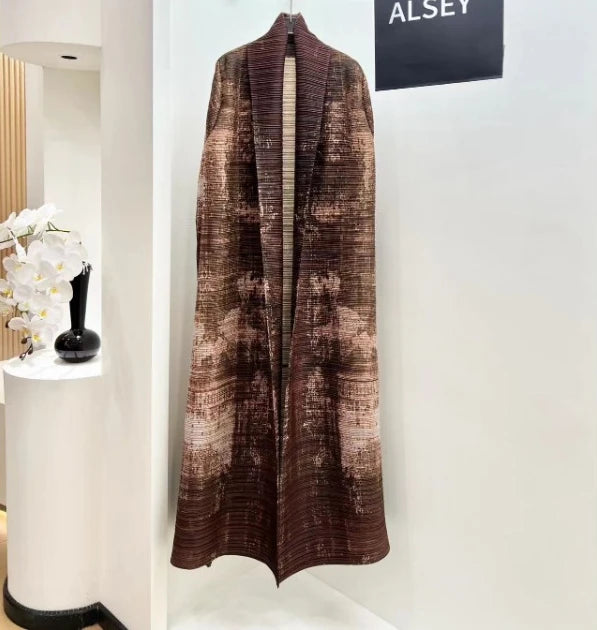 KAF Women Large Size Trench Coat Retro Printing Lapel Long-sleeved Cardigan Design Luxury Female Robe 2025 Spring New