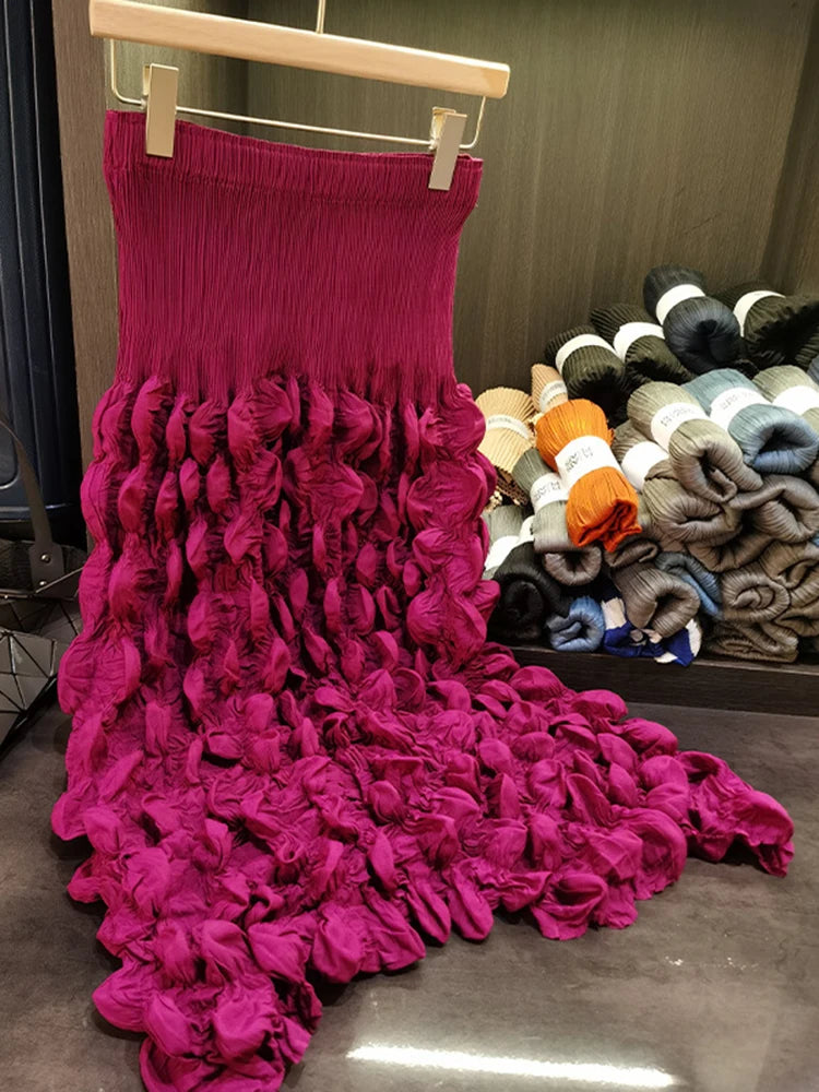 GVUW Fashion Pleated Skirt Women High Waist A Line Loose Niche Design Medium Long New 2025 Spring Elegant Lady Clothing 17G5098