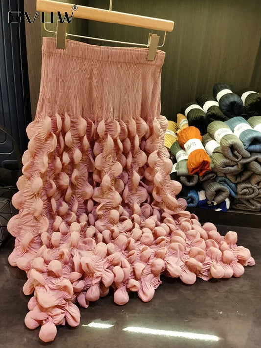 GVUW Fashion Pleated Skirt Women High Waist A Line Loose Niche Design Medium Long New 2025 Spring Elegant Lady Clothing 17G5098