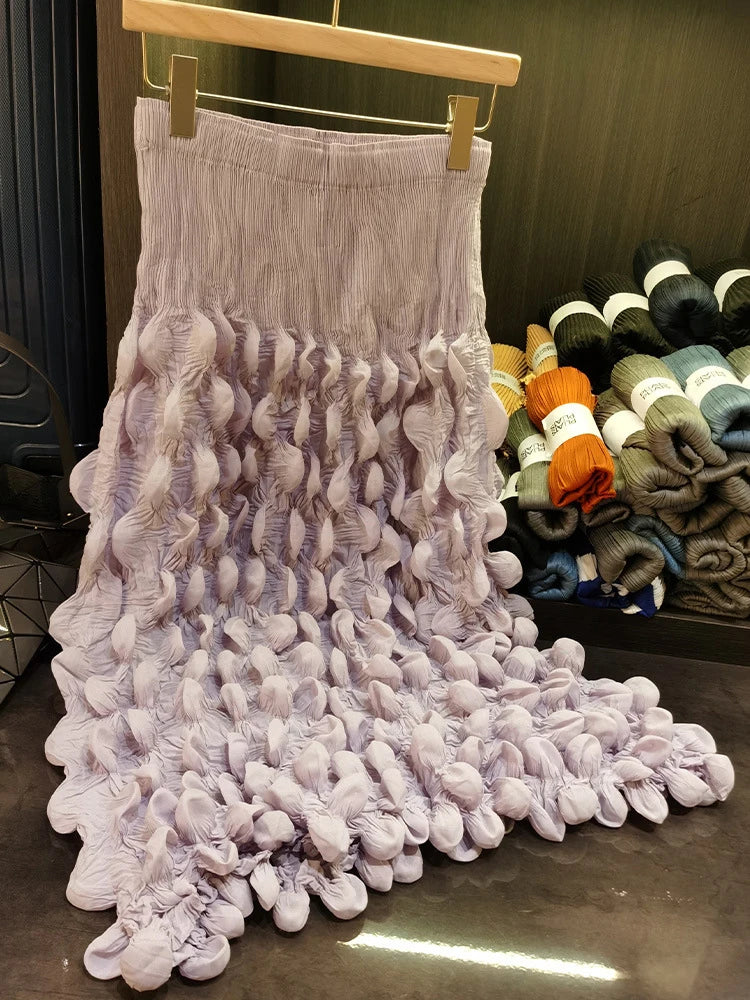 GVUW Fashion Pleated Skirt Women High Waist A Line Loose Niche Design Medium Long New 2025 Spring Elegant Lady Clothing 17G5098