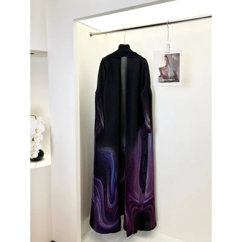 KAF Women Large Size Trench Coat Retro Printing Lapel Long-sleeved Cardigan Design Luxury Female Robe 2025 Spring New