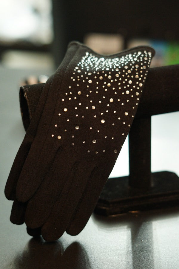 Winter Rhinestone Fleece Lined Female Gloves jillian sale