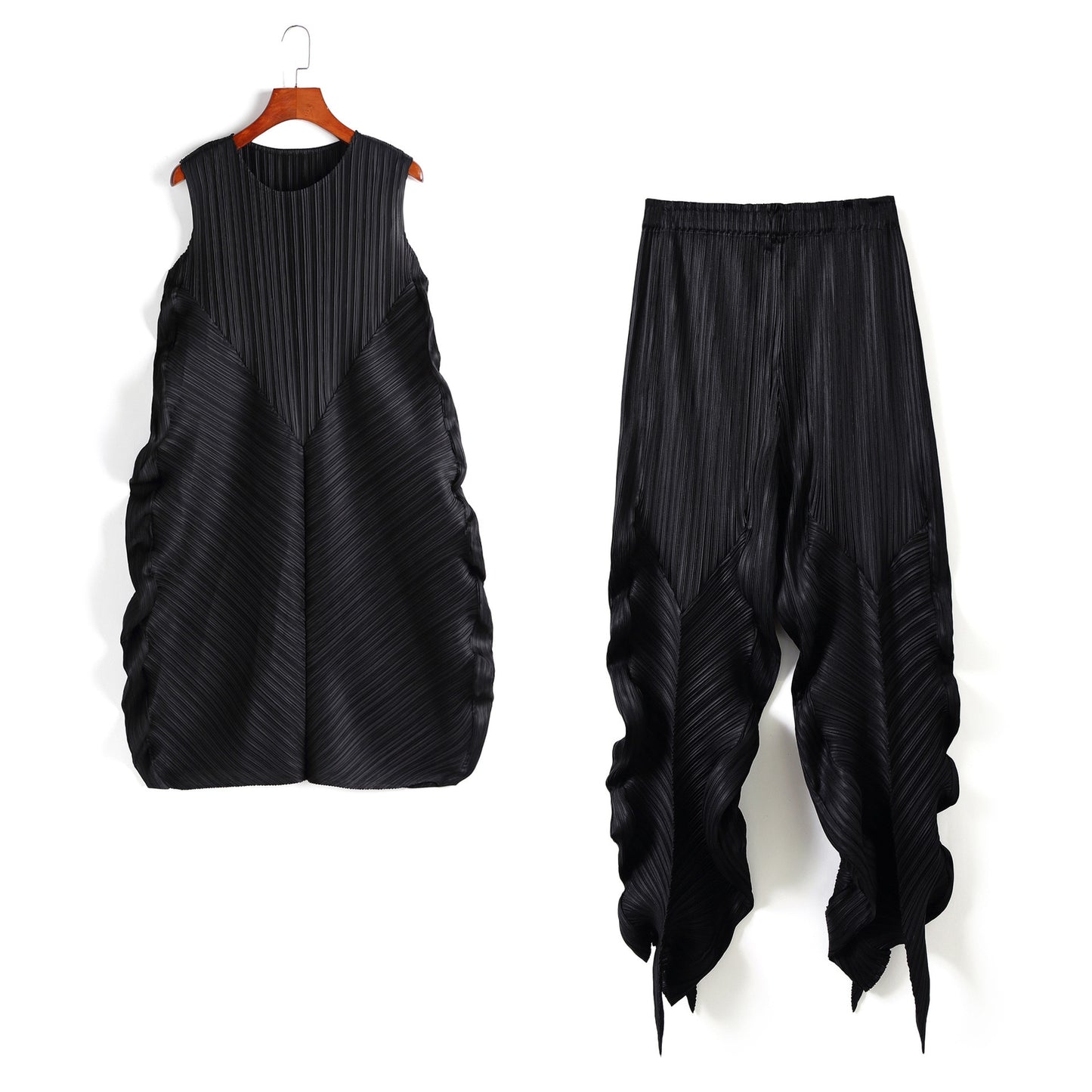 Pleated Two Piece Set Sleeveless Top High Waist Pencil Trousers Ruched Sides 17G1204 Sale