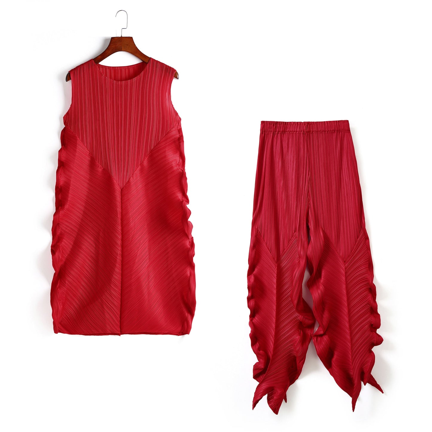 Pleated Two Piece Set Sleeveless Top High Waist Pencil Trousers Ruched Sides 17G1204 preorder